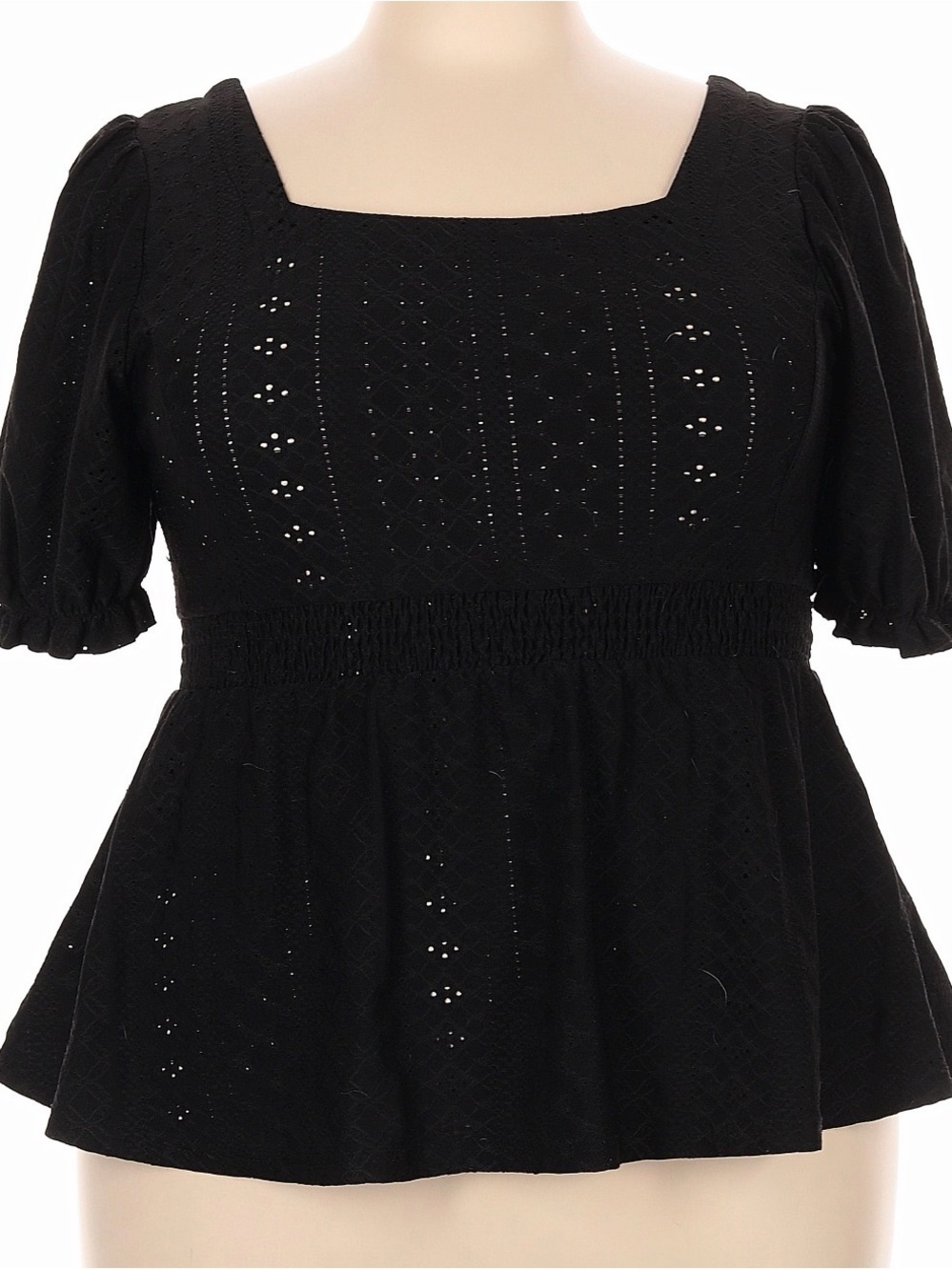 Black Eyelet Square-Neck Peplum Blouse